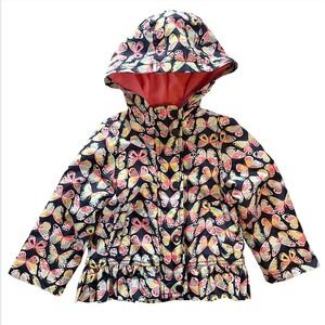 Carters Butterfly Rain Jacket Hooded Ruffle Hem Toddler Girl‎ Size 2T Spring